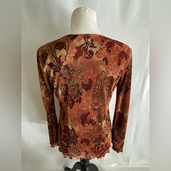 CHICO'S Plisse Top Women’s Small Pleated Stretchy BOHO Sheen V-Neck Blouse $99 - Picture 3 of 9